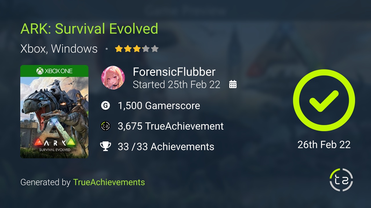 ARK Survival Evolved achievement summary
